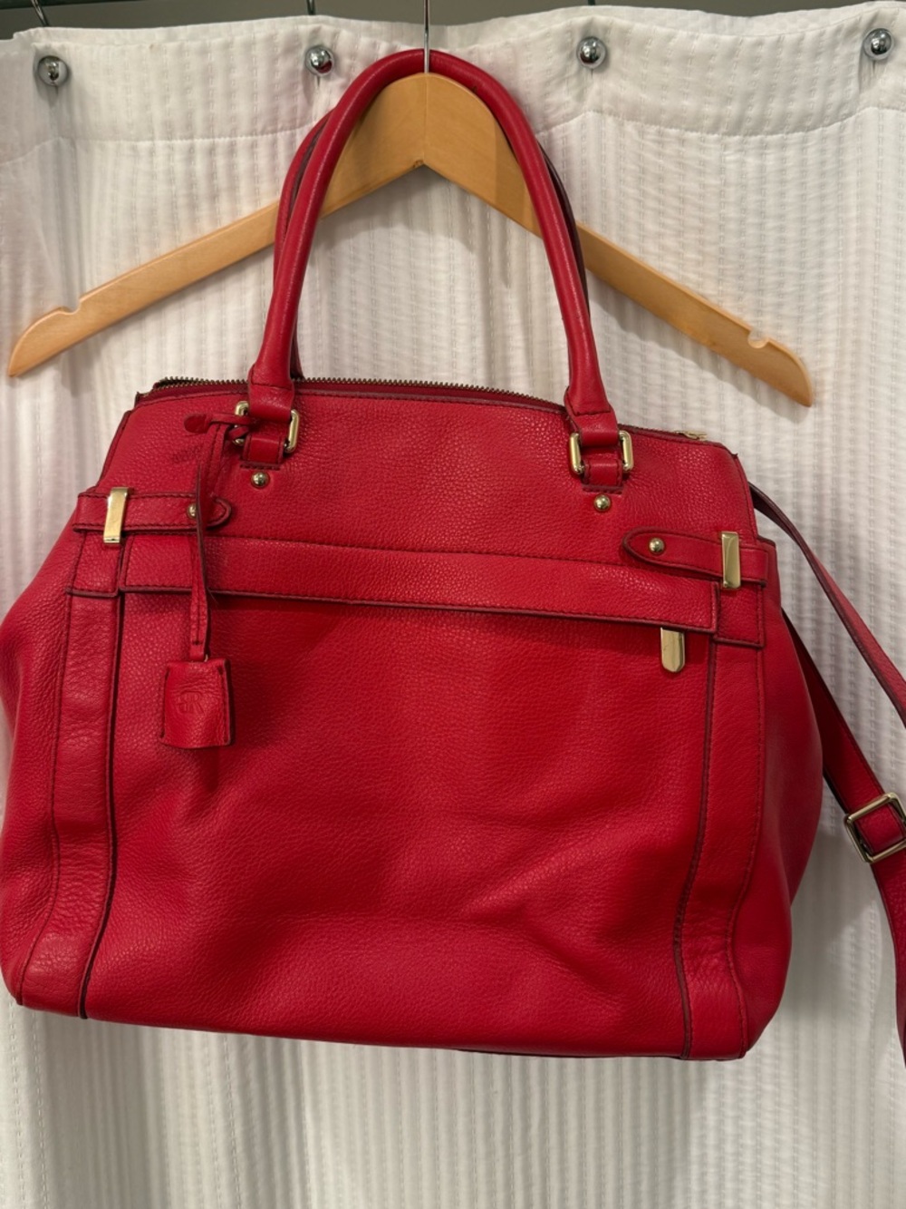 Banana Republic Red lined Leather Tote Handbag with Gold Hardware
